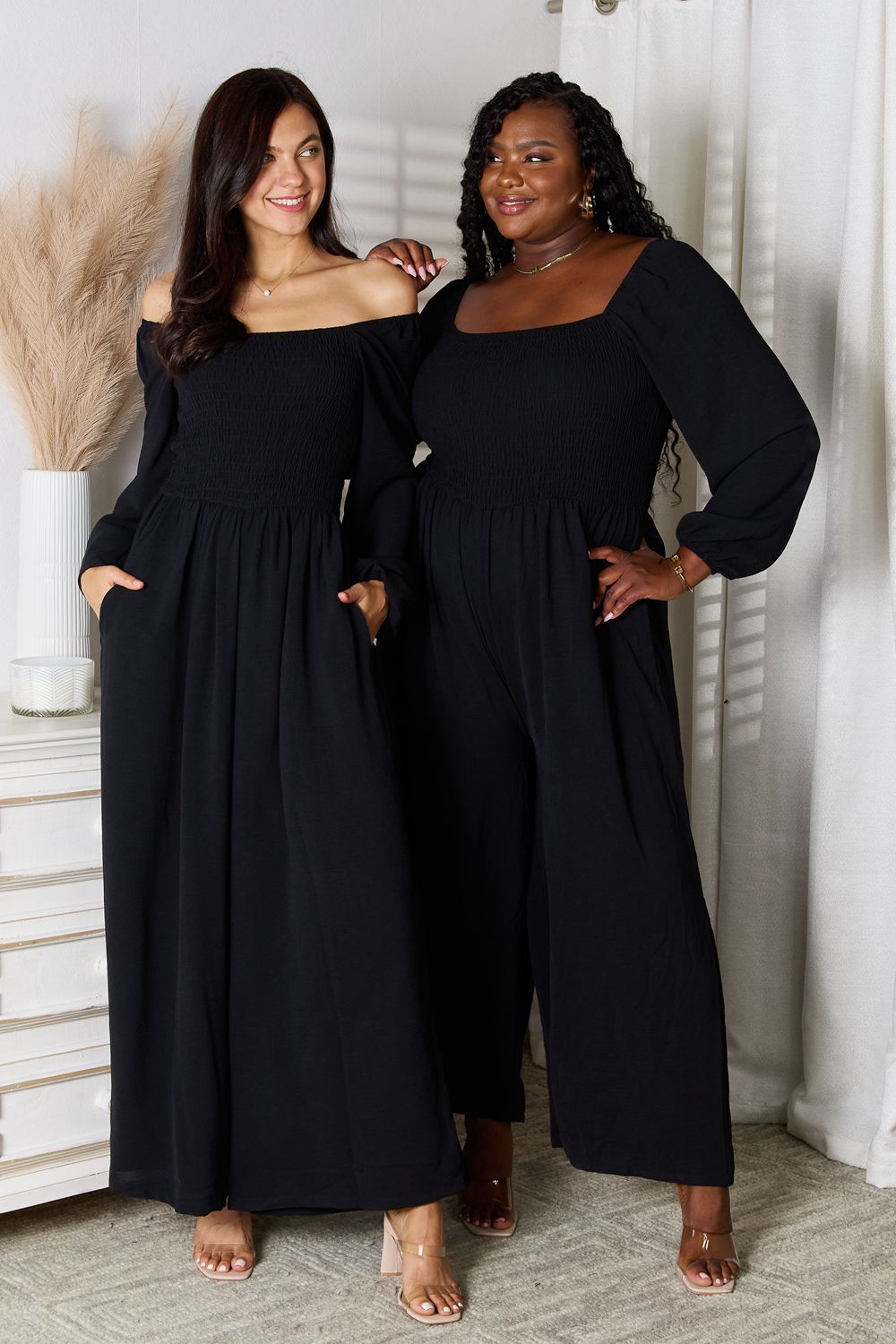 Double Take Square Neck Jumpsuit with Pockets - Lilixa.store