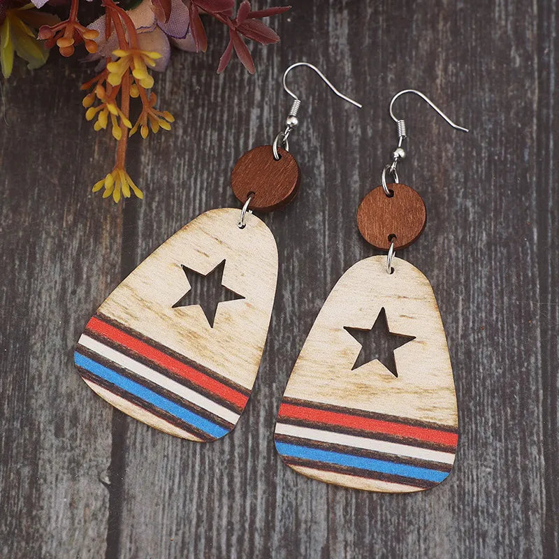 Cutout Star & Stripes Wooden Dangle Earrings – image 1 | Lilixa Trending Jewelry
