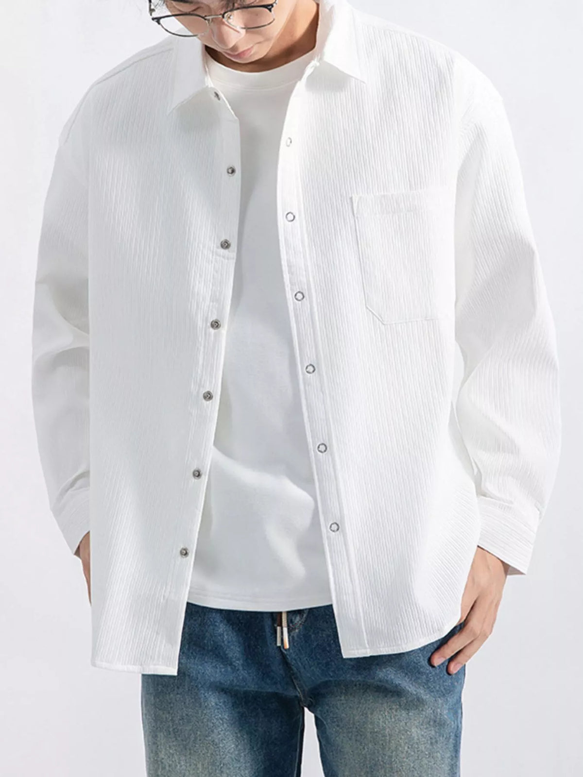 Men's Plus Size Casual Textured Button-Down Shirt - Lilixa.store