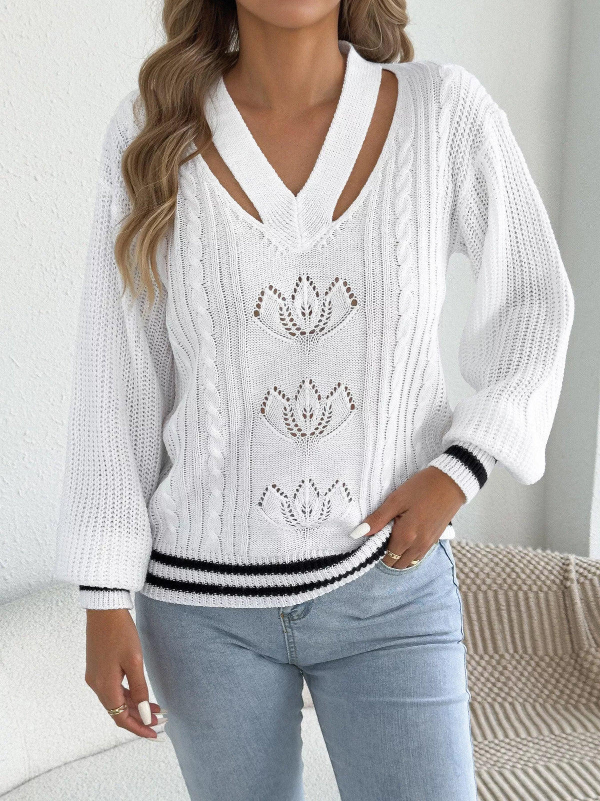 Cutout Cable Knit Sweater