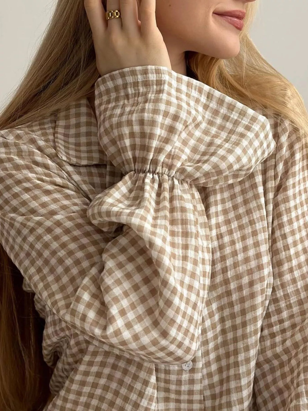 Gingham Ruffle-Trim Top and Pants Lounge Set - Lilixa.store