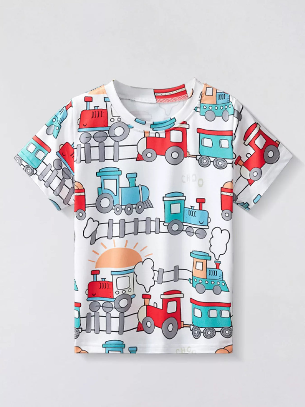 Children's Train Print Short Sleeve T-Shirt - Lilixa.store