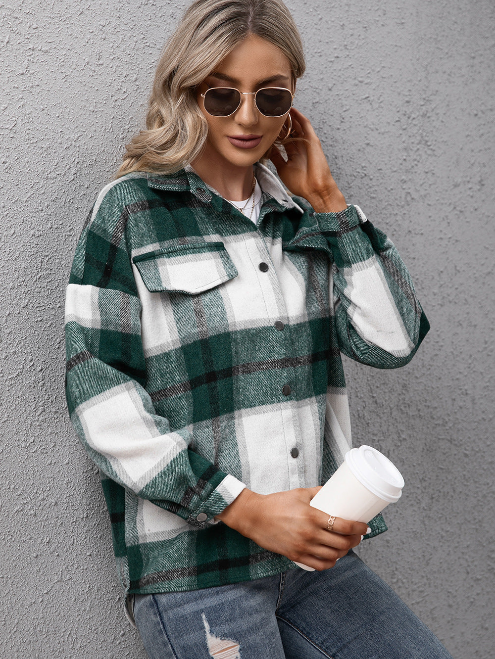 Ivy Lane Plaid Long Sleeve Shirt Jacket, view 9