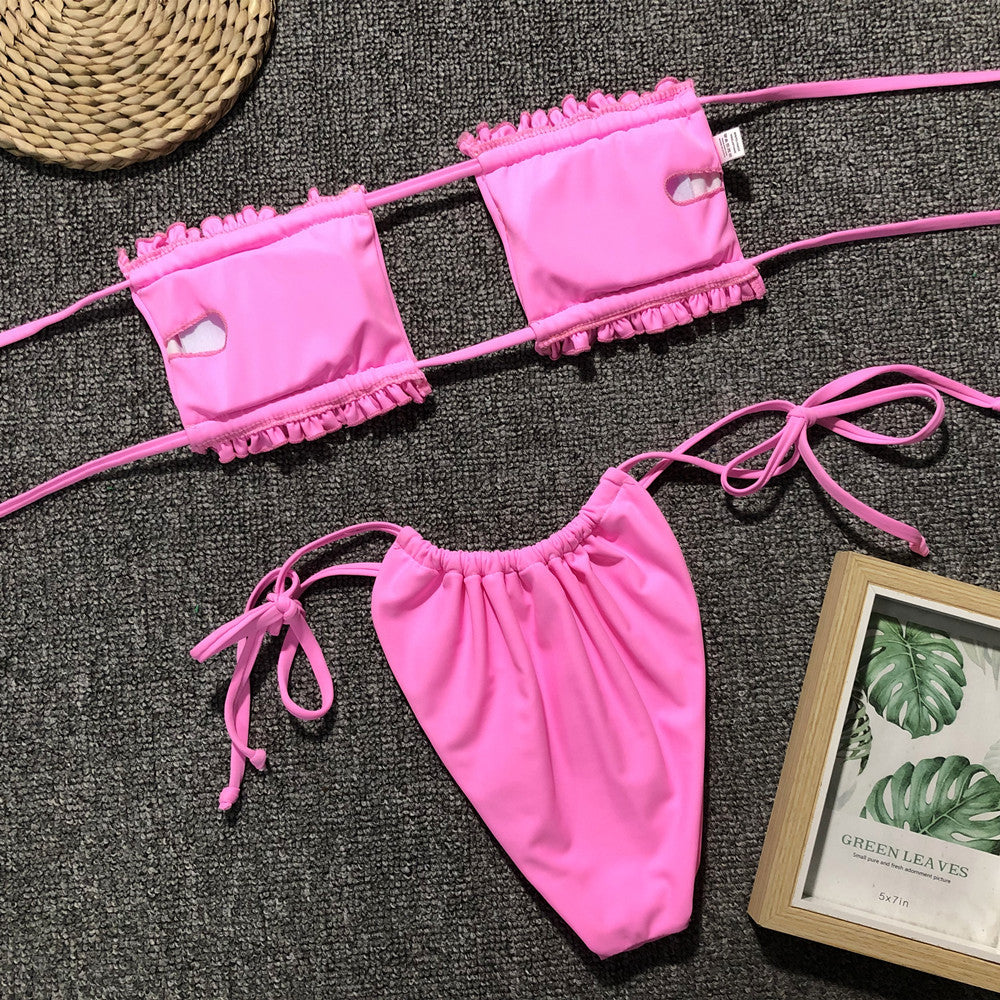 Frill Trim Ruched Bikini Set - Lilixa.store
