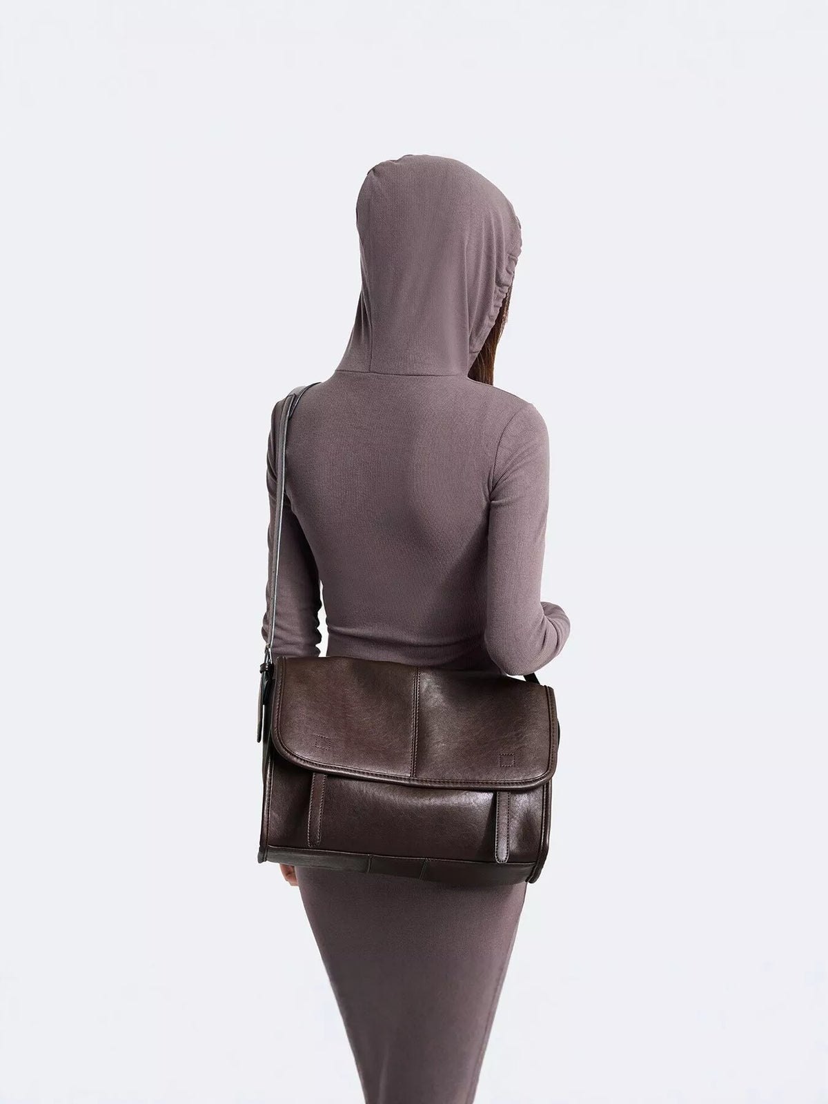 PU Leather Messenger Shoulder Bag in Brown, view 5