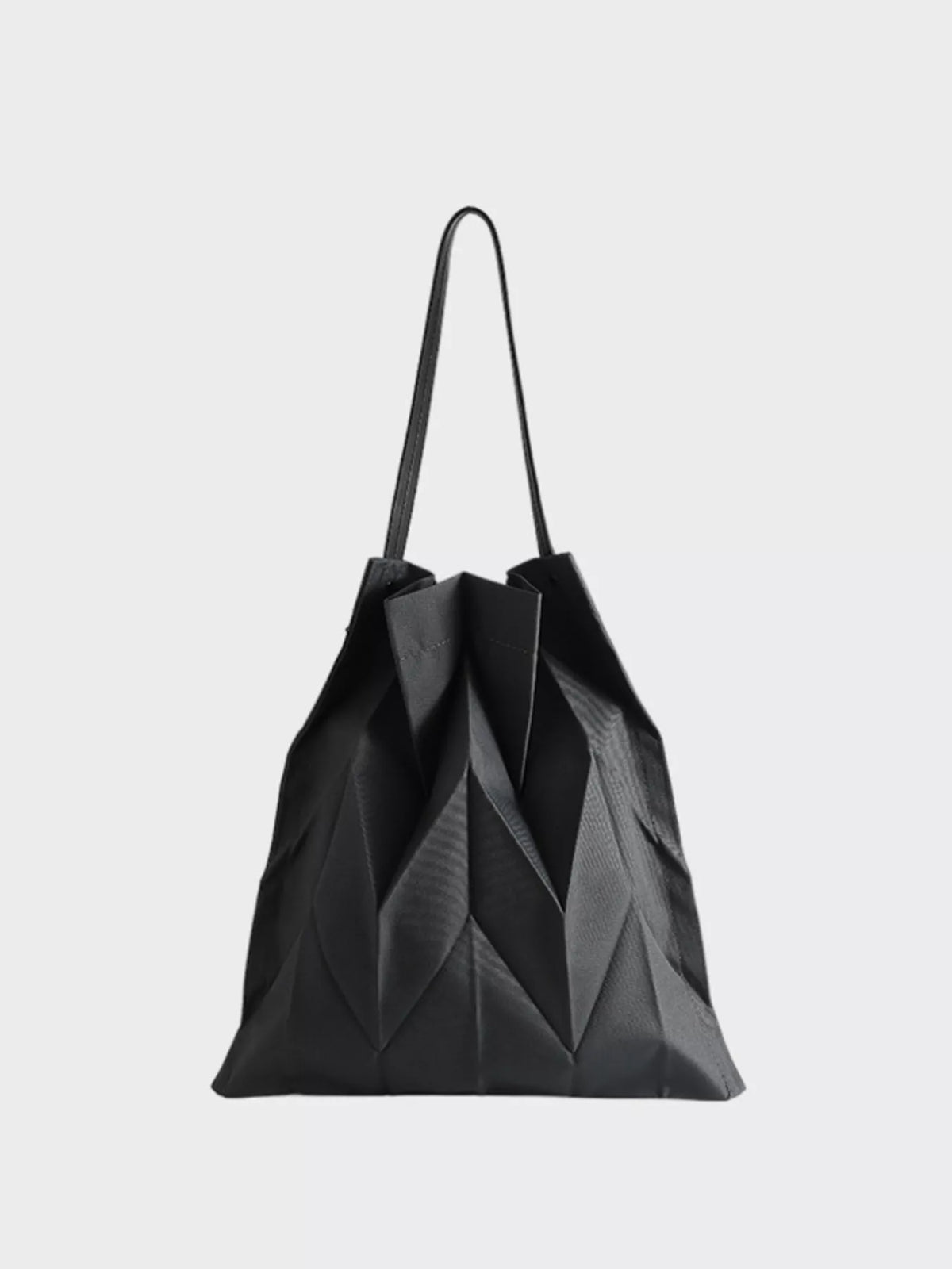 Minimalist Geometric Pleated Tote Handbag in Black