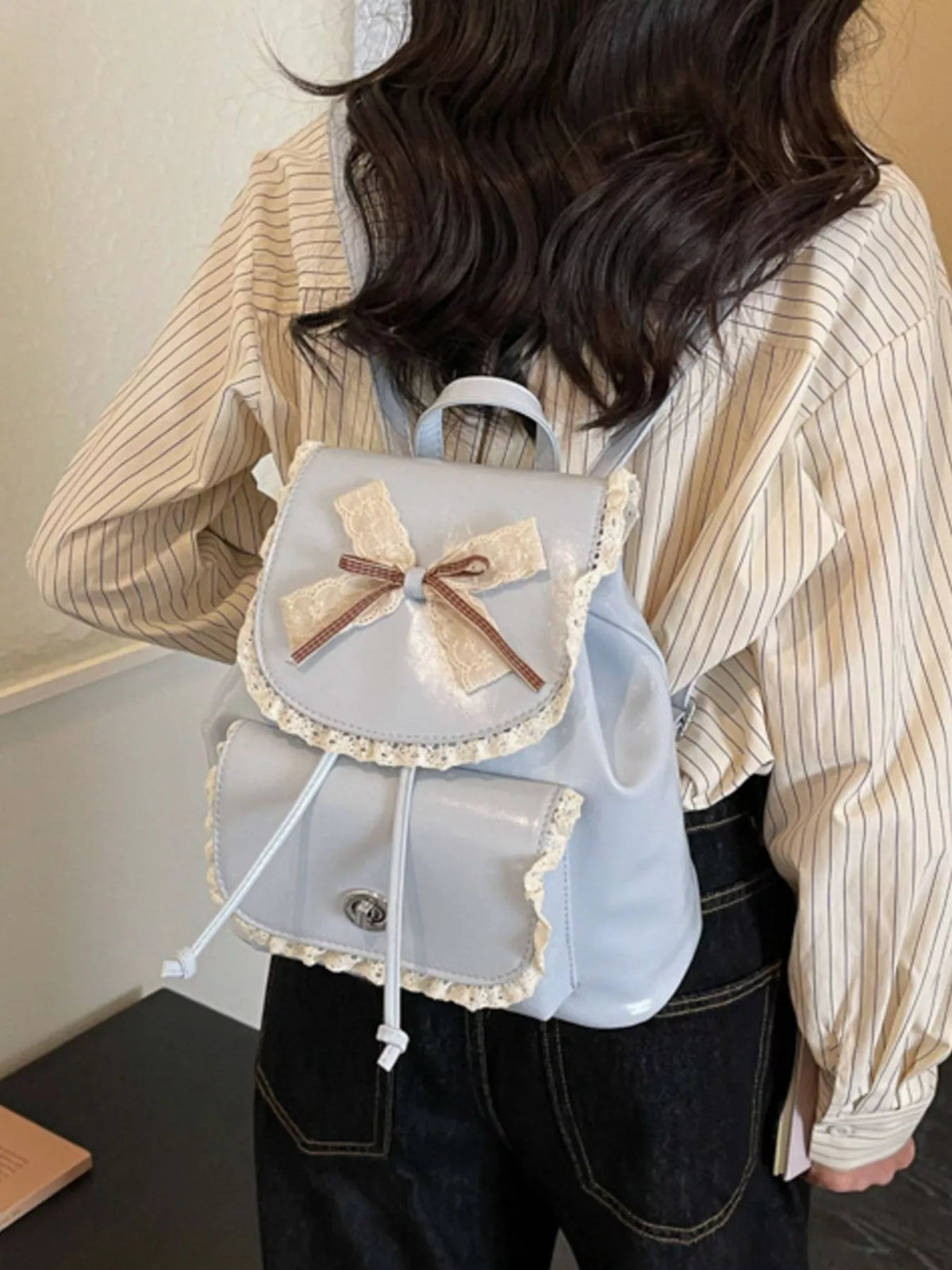Lace Bowknot Decor Backpack Bag - Lilixa.store