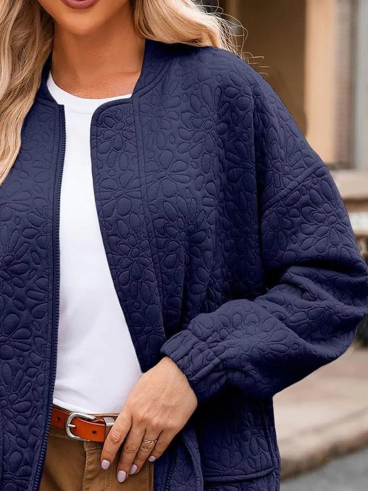 Full Size Floral Quilted Zip Up Jacket Plus Size, view 9
