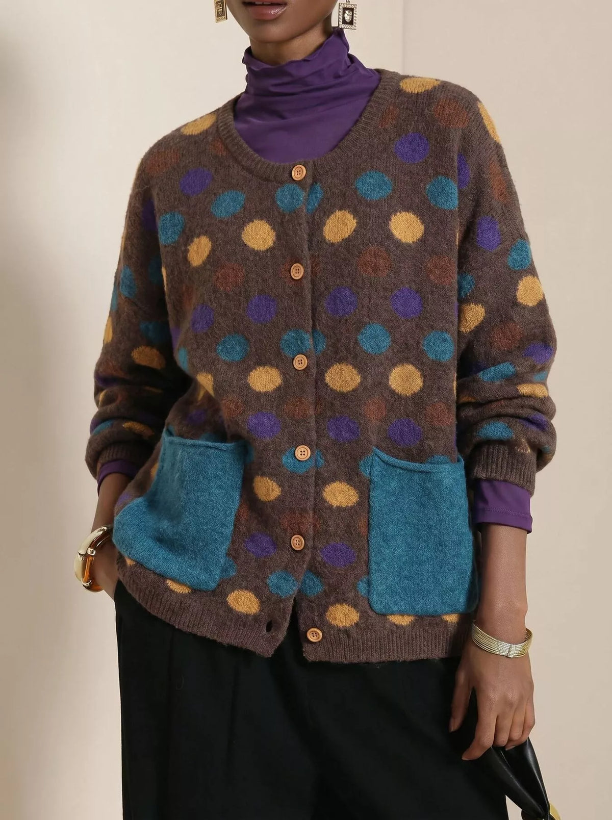 Full Size Polka Dot Button Down Cardigan Plus Size - Lilixa.store