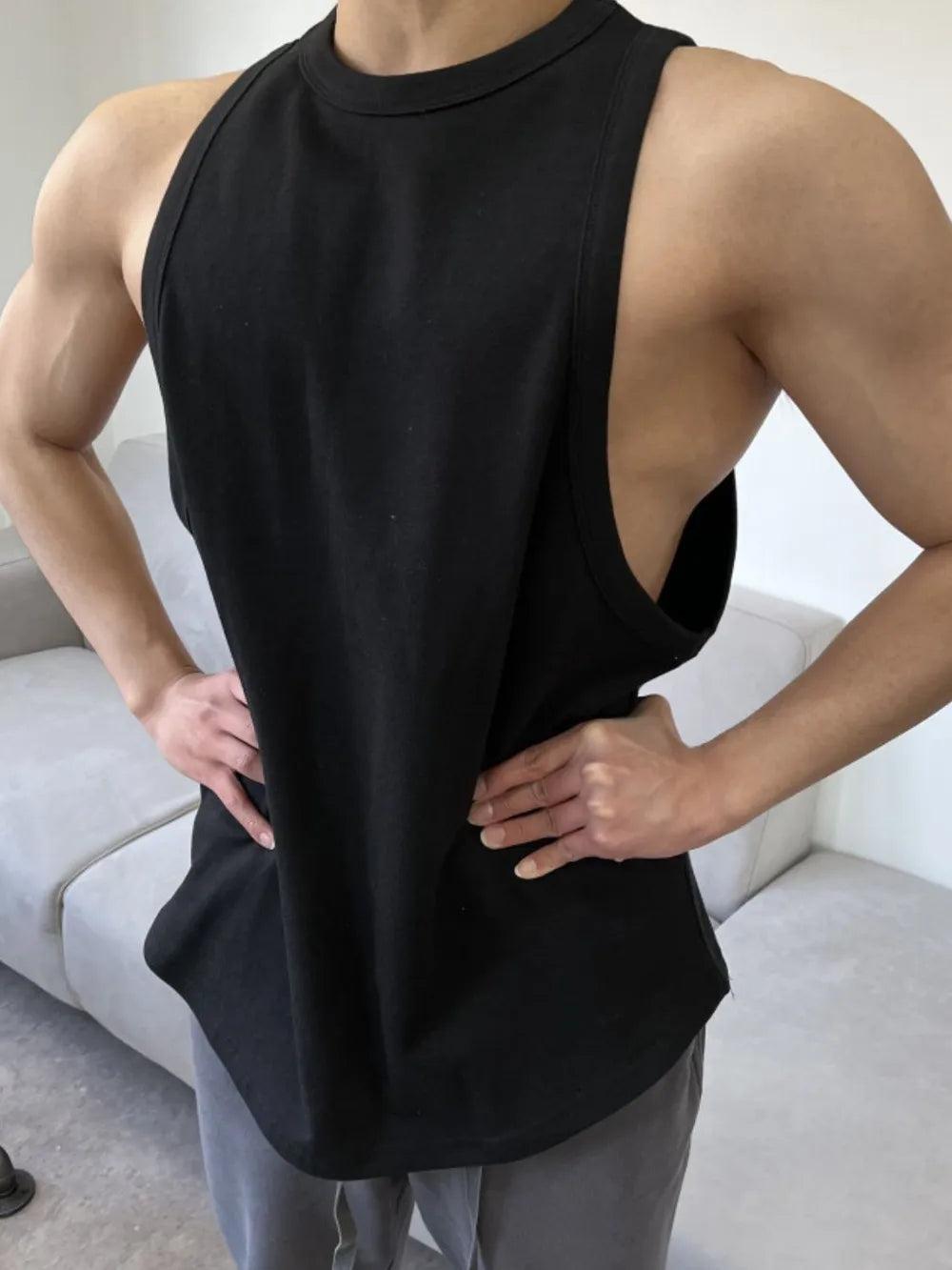 Men's Plus Size Round Neck Tank in Black