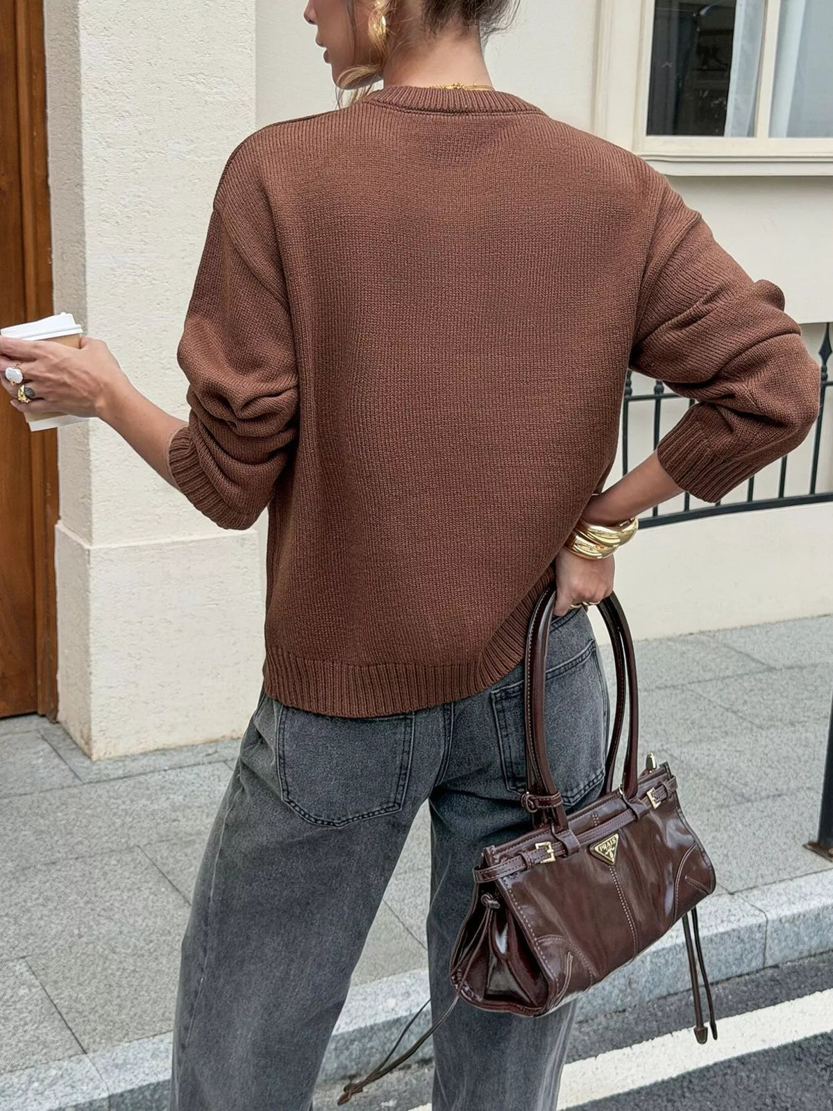 Crew Neck Ribbed Hem Sweater - Lilixa.store