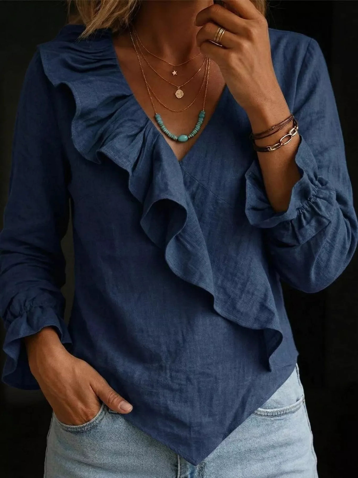 Full Size Ruffled Long Sleeve Blouse Plus Size - Lilixa.store