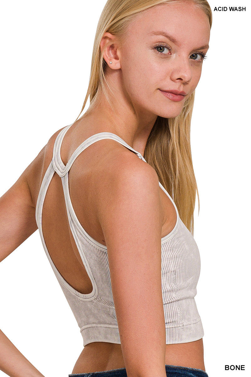 Zenana Washed Ribbed Seamless Button V-neck Tank Top - Lilixa.store