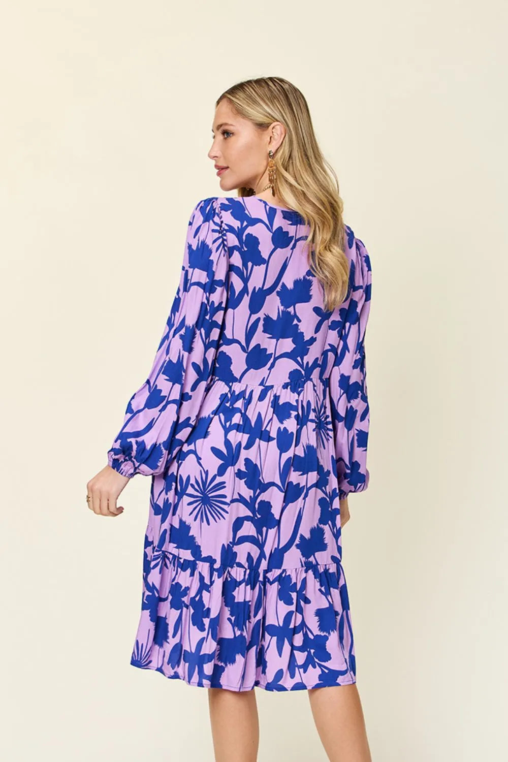 Double Take Full Size Printed Ruffle Hem Dress with Pocket - Lilixa.store