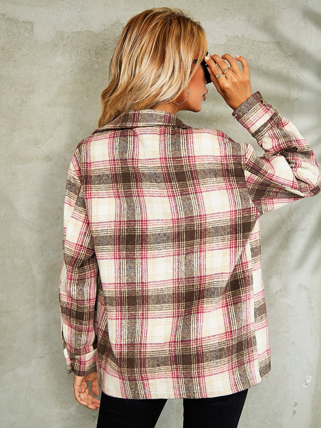 Plaid Button Down Collared Jacket, view 6