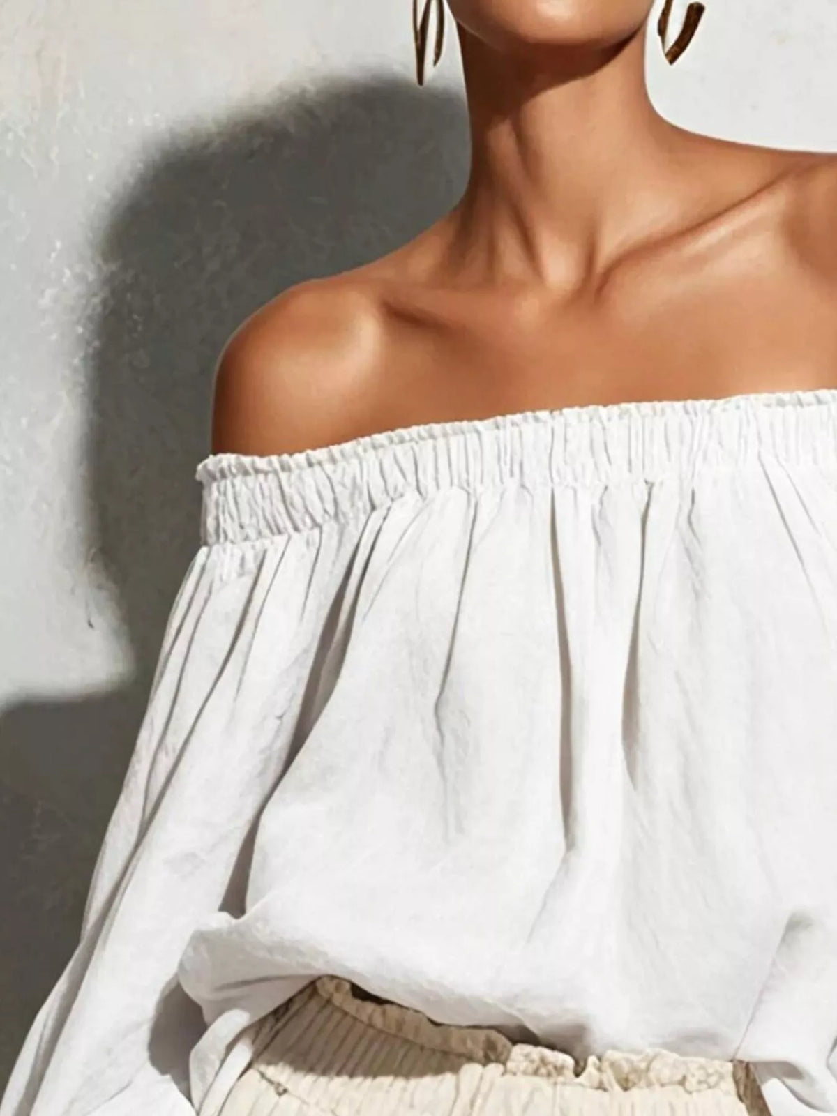 Off-Shoulder Long Sleeve Blouse - Lilixa.store