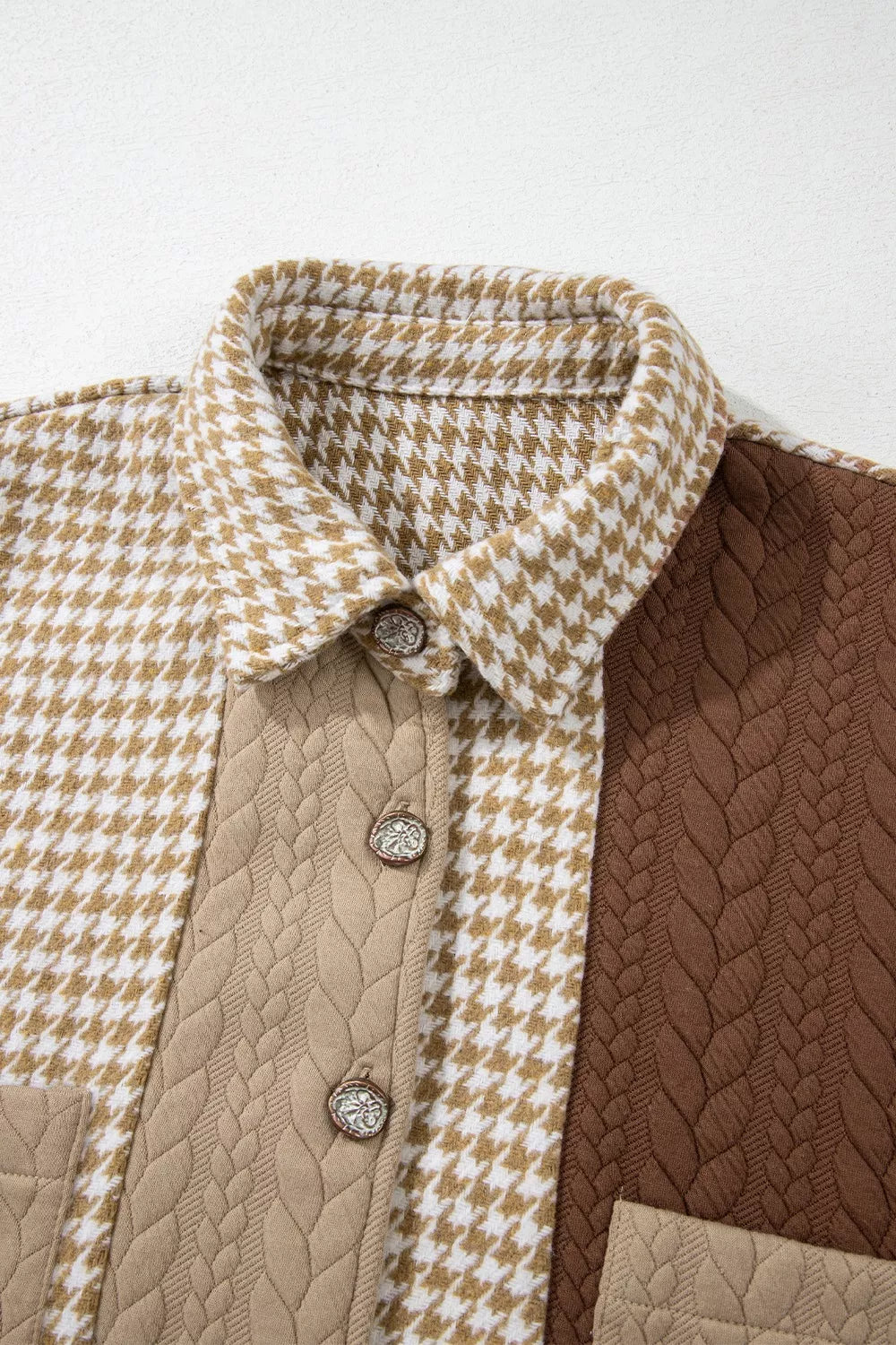 Button Down Houndstooth Color Block Shacket, view 4