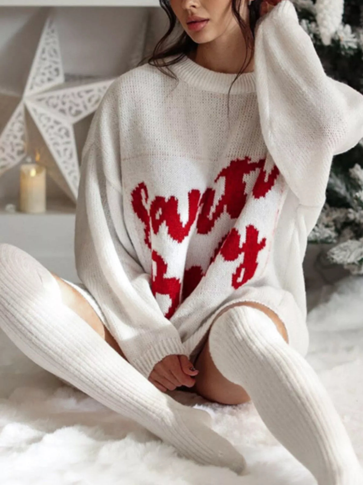 Christmas Letter Oversized Sweater Dress, view 3