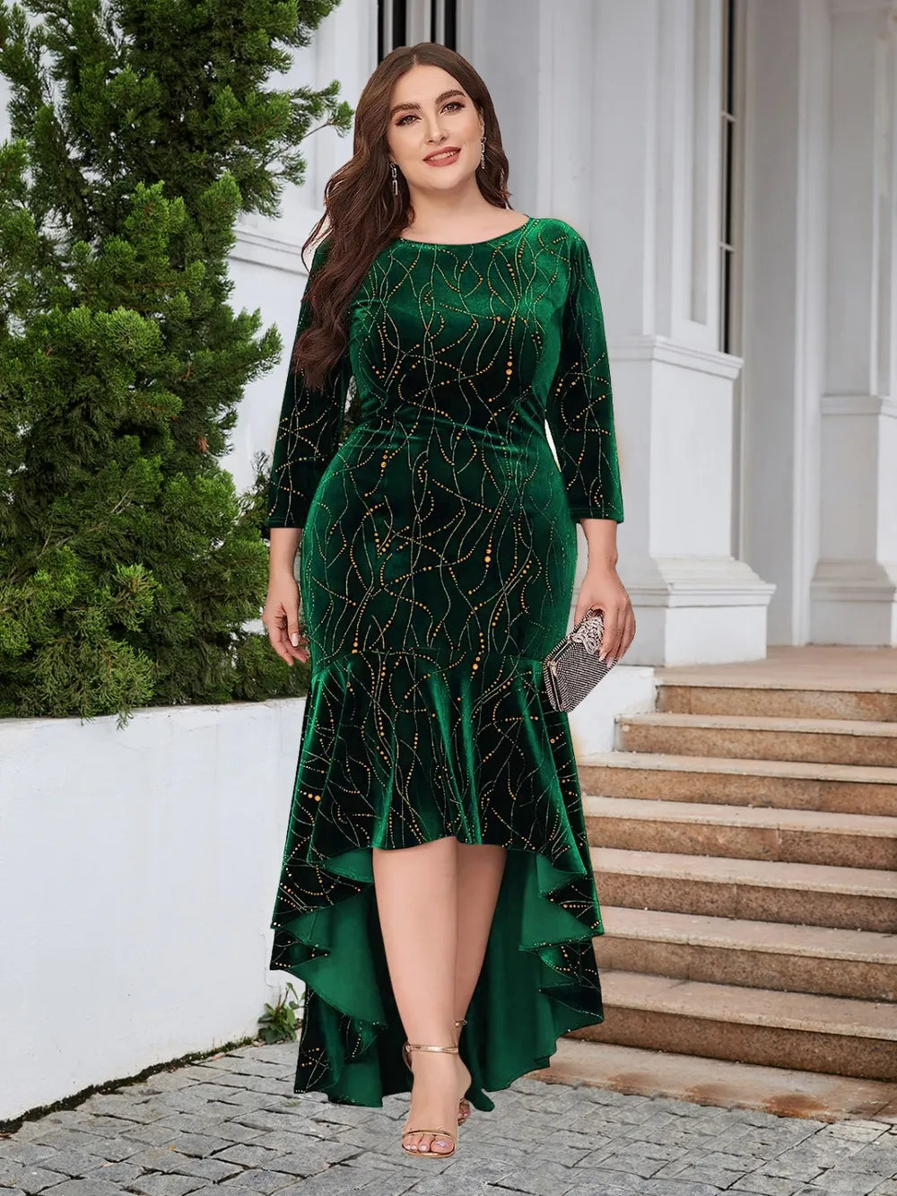 Plus Size Ruffle Hem High-Low Dress - Lilixa.store