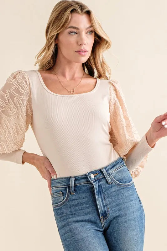 And The Why Textured Puff Sleeve Bodysuit - Lilixa.store