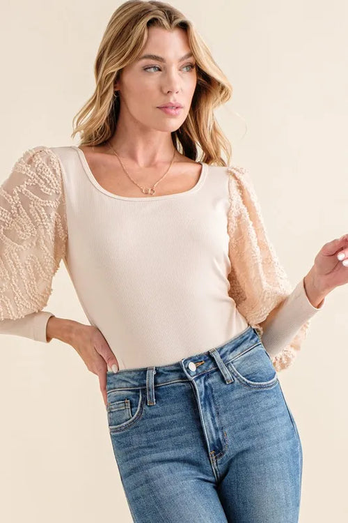 And The Why Textured Puff Sleeve Bodysuit - Lilixa.store