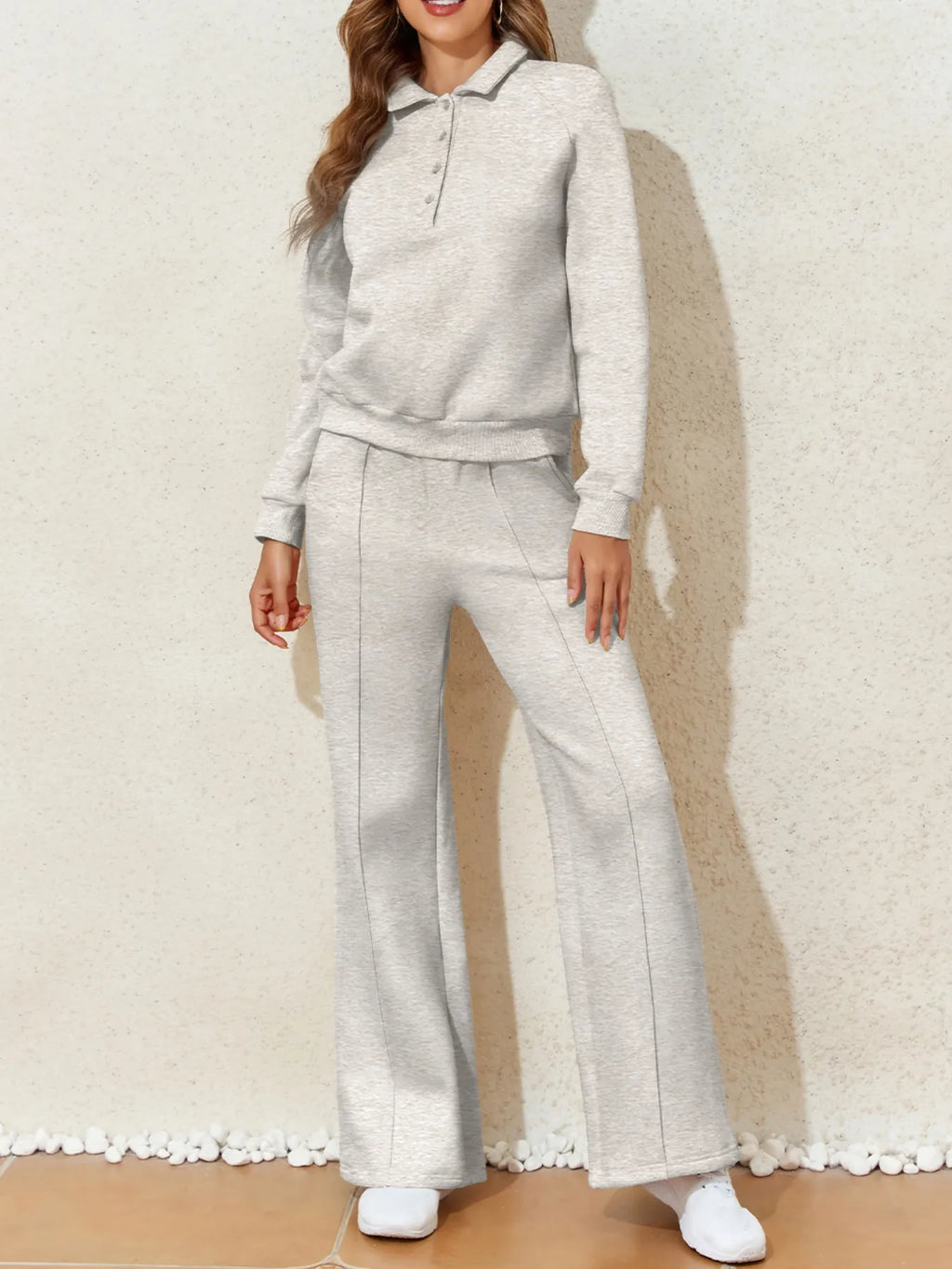 Collared Sweatshirt and High Waist Pants Active Set - Lilixa.store