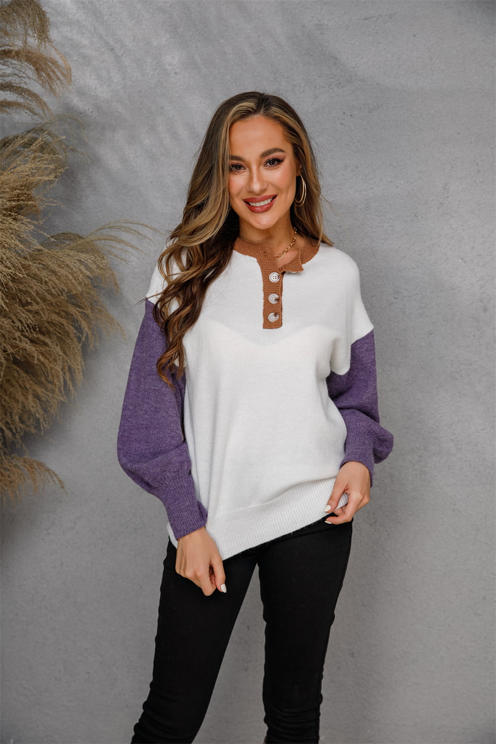 Angel Wings Round Neck Buttoned Knit Top - Lilixa.store