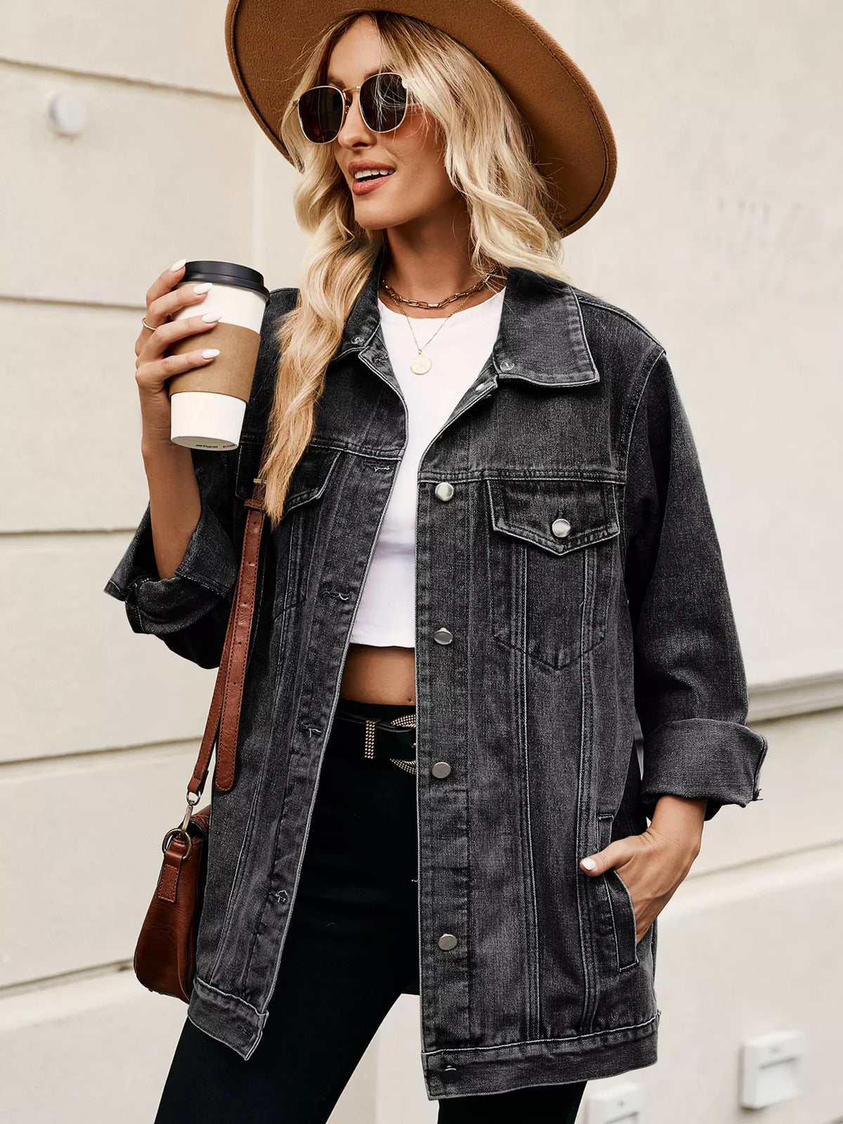 Button Up Long Sleeve Denim Jacket, view 7
