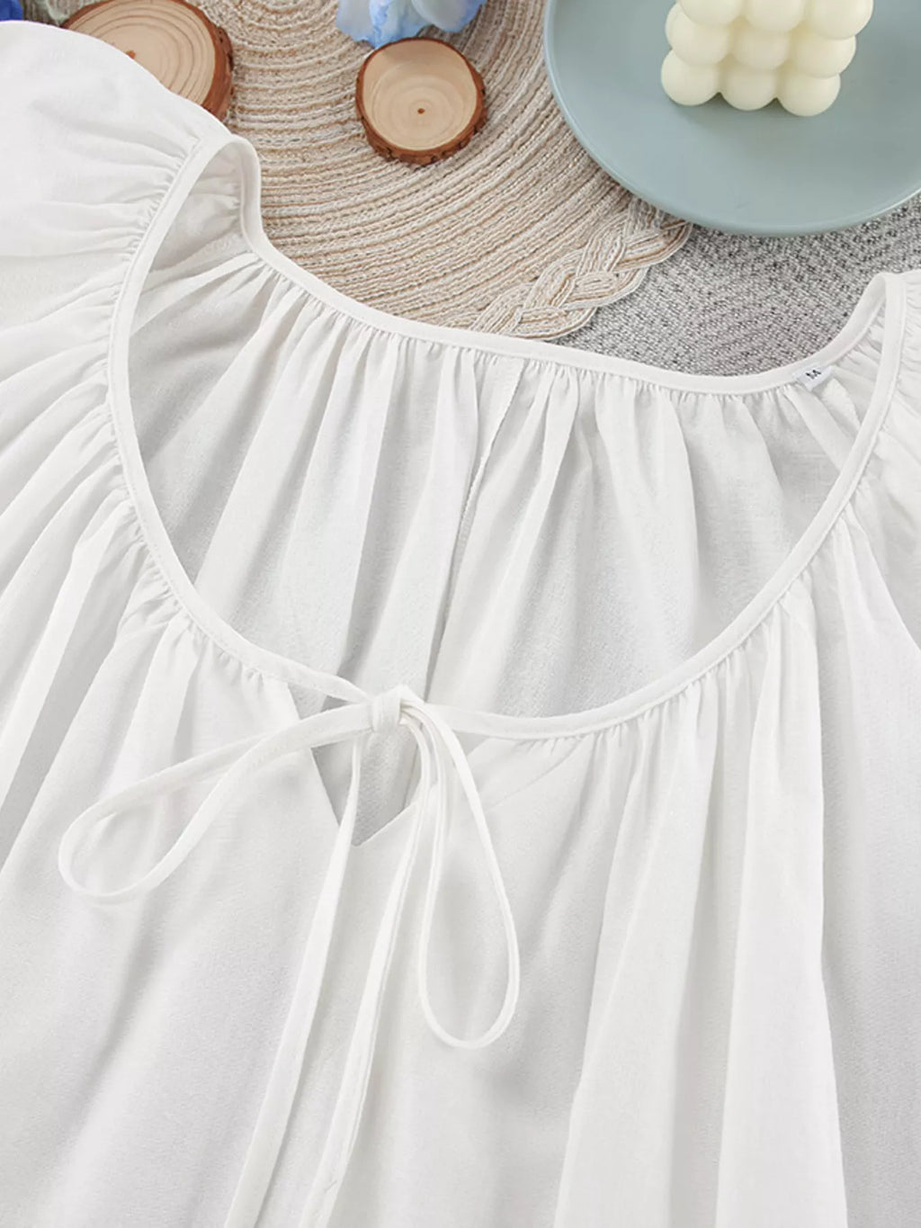 Tie Neck Puff Sleeve Lounge Dress - Lilixa.store