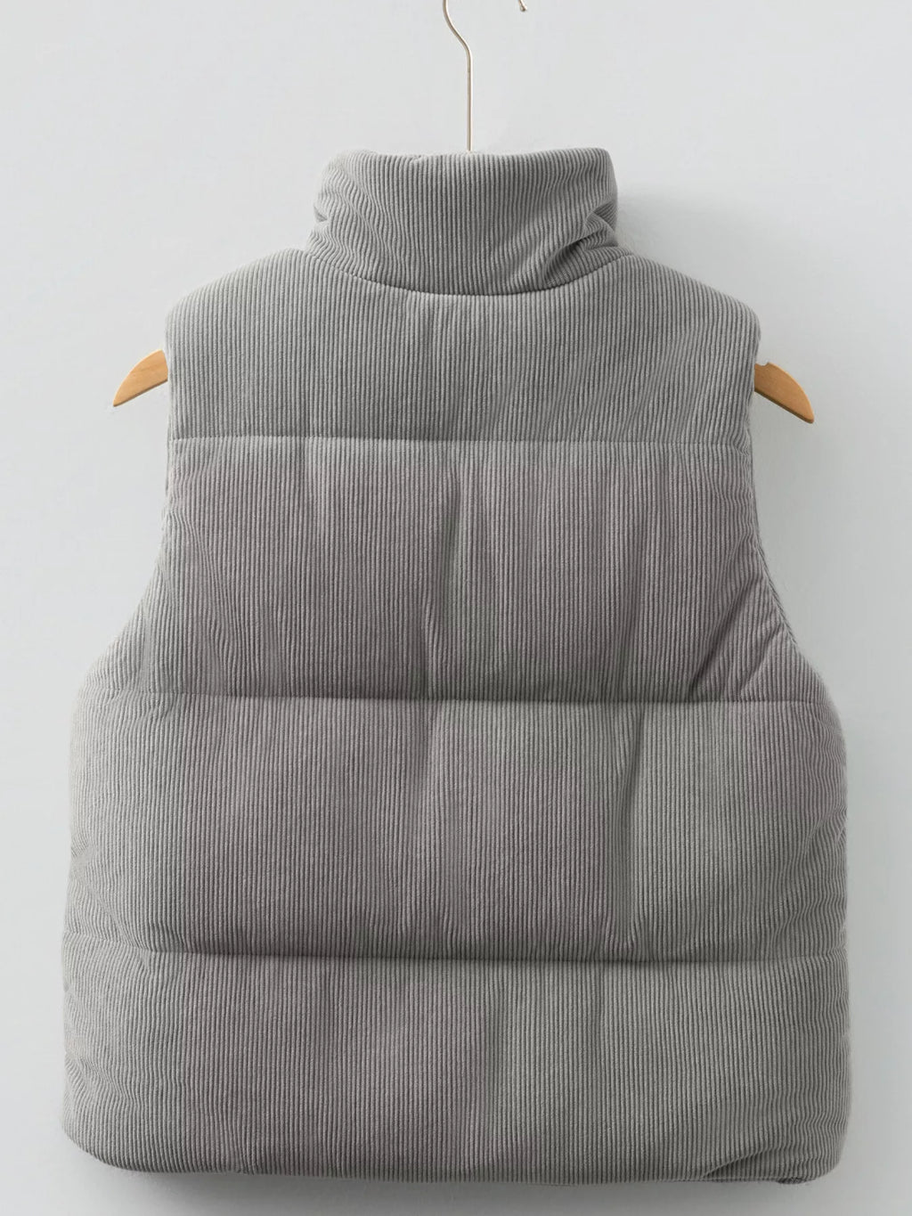 Corduroy Stand Neck Zipped Puffer Vest - Lilixa.store