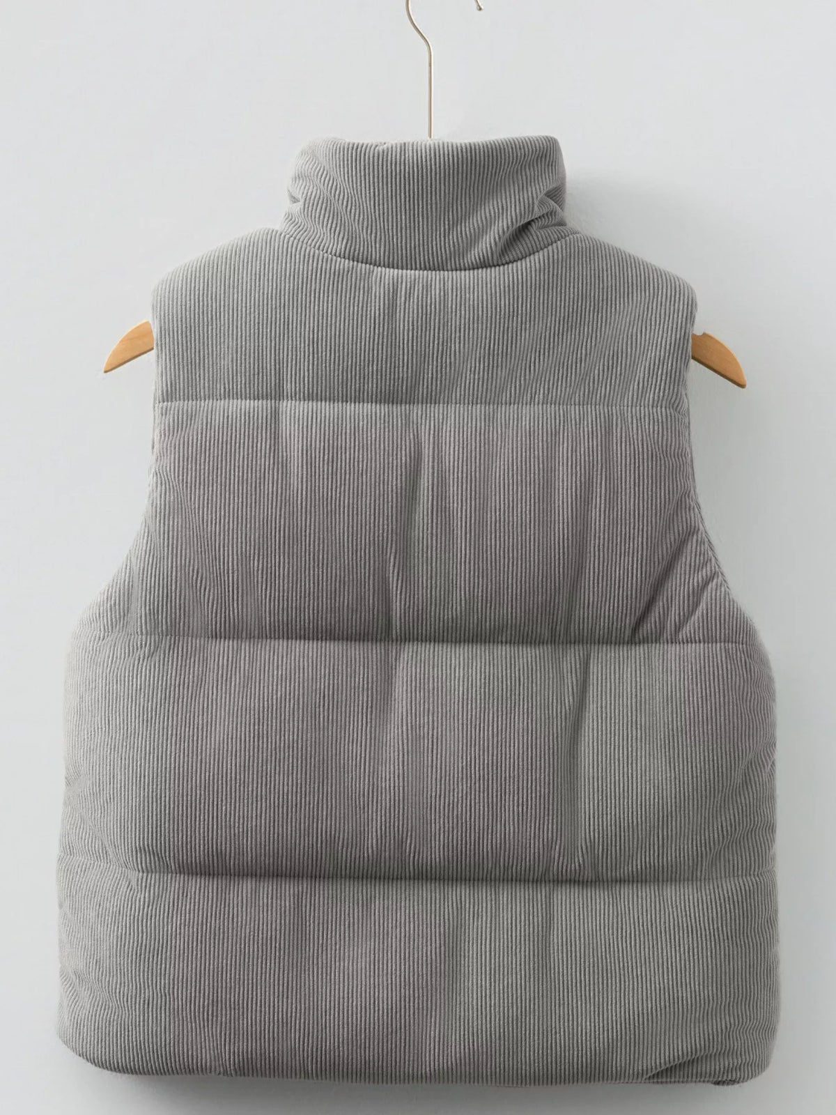 Corduroy Stand Neck Zipped Puffer Vest - Lilixa.store