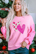 Valentine’s Day Sequin Heart Long Sleeve Sweatshirt - Lilixa.store