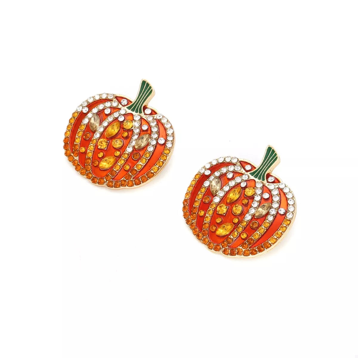Halloween Pumpkin Rhinestone Stud Earrings - Lilixa.store