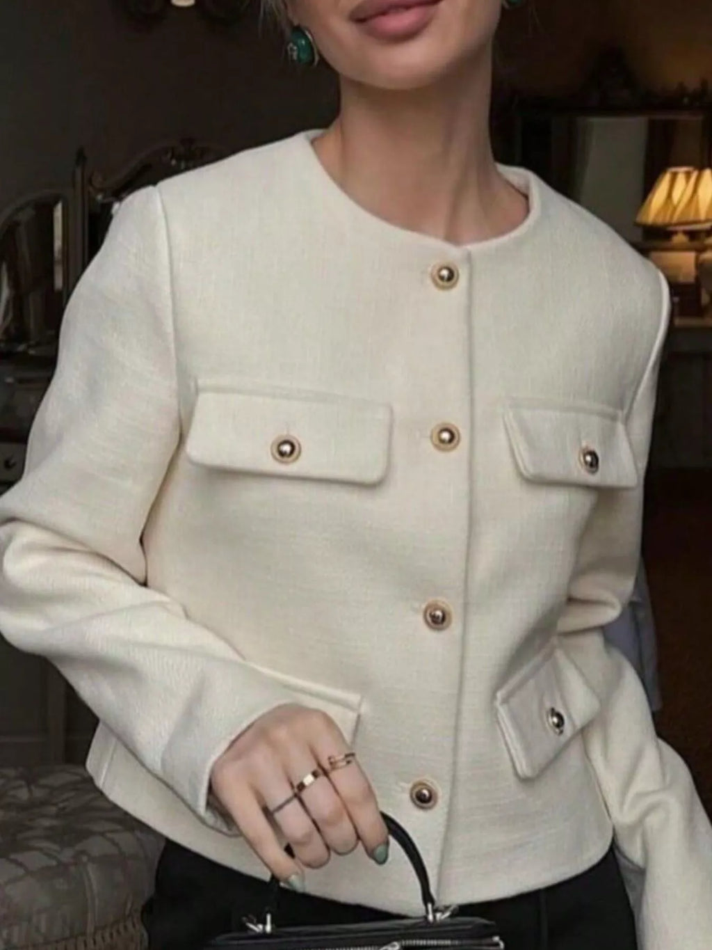 Tweed Button Up Cropped Outerwear - Lilixa.store