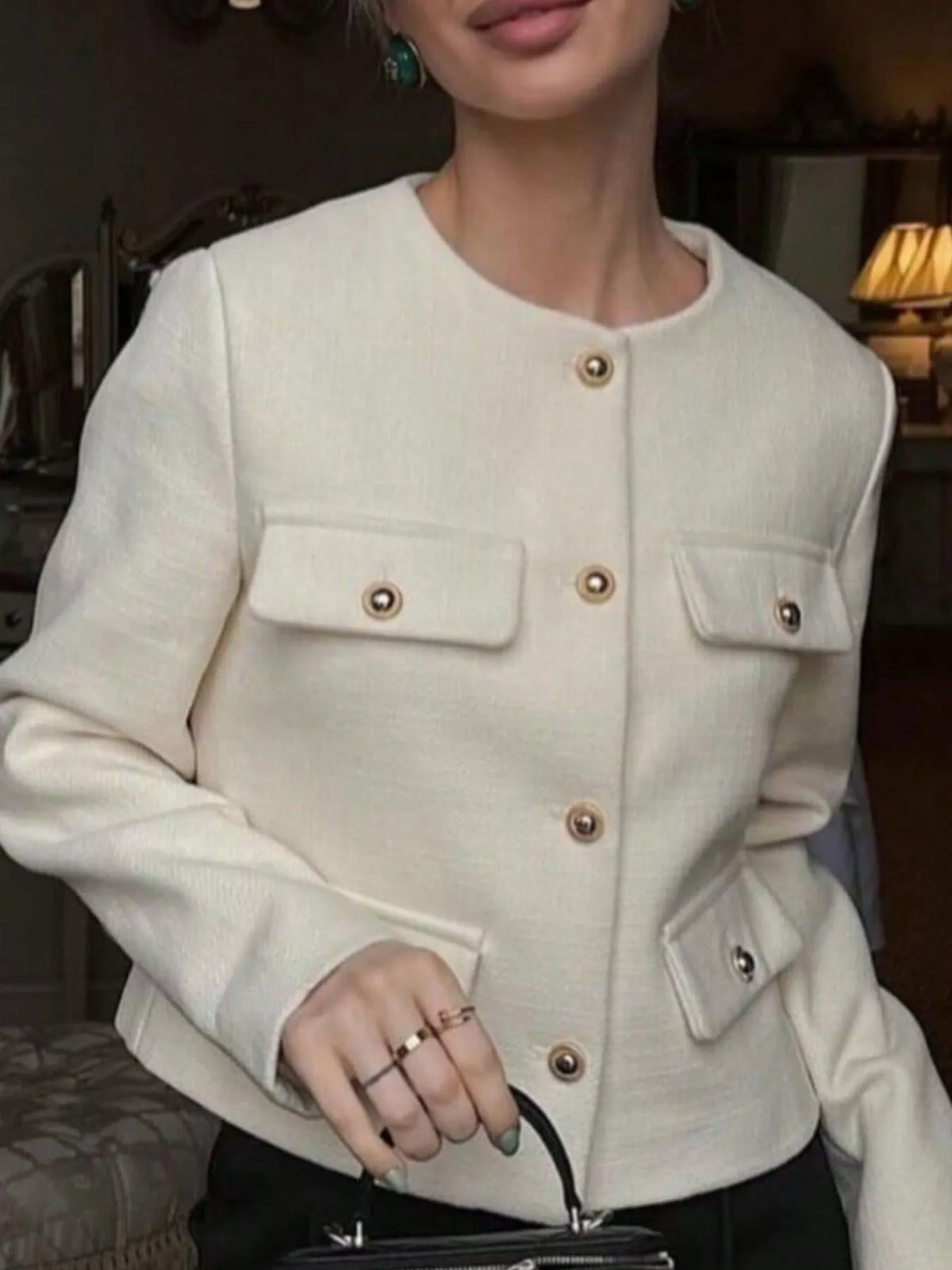 Tweed Button Up Cropped Outerwear - Lilixa.store