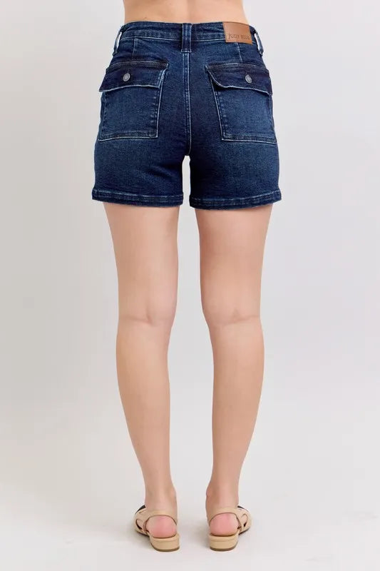 Judy Blue Full Size High Waist Back Flap Pocket Denim Shorts Plus Size - Lilixa.store