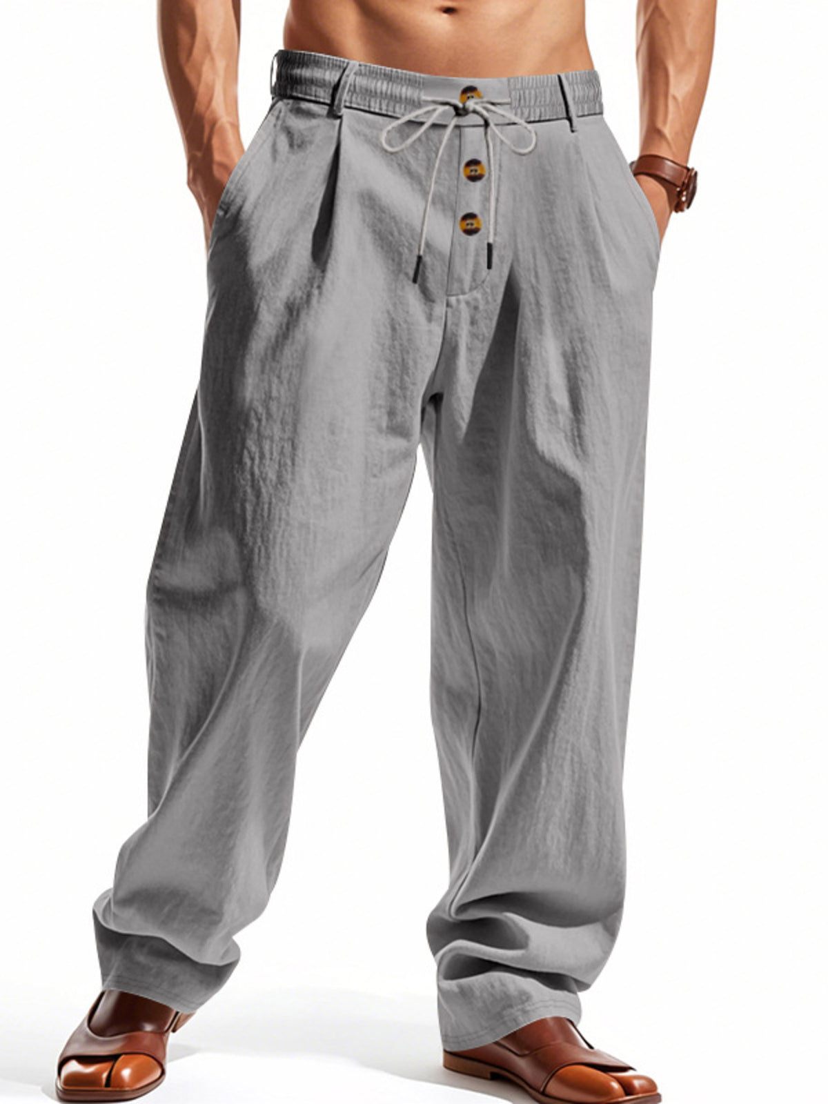 Men's Full Size Drawstring Loose Fit Pants Plus Size in Grey