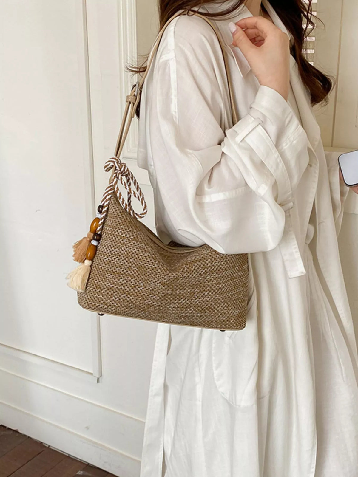 Woven Shoulder Bag with Tassel - Lilixa.store