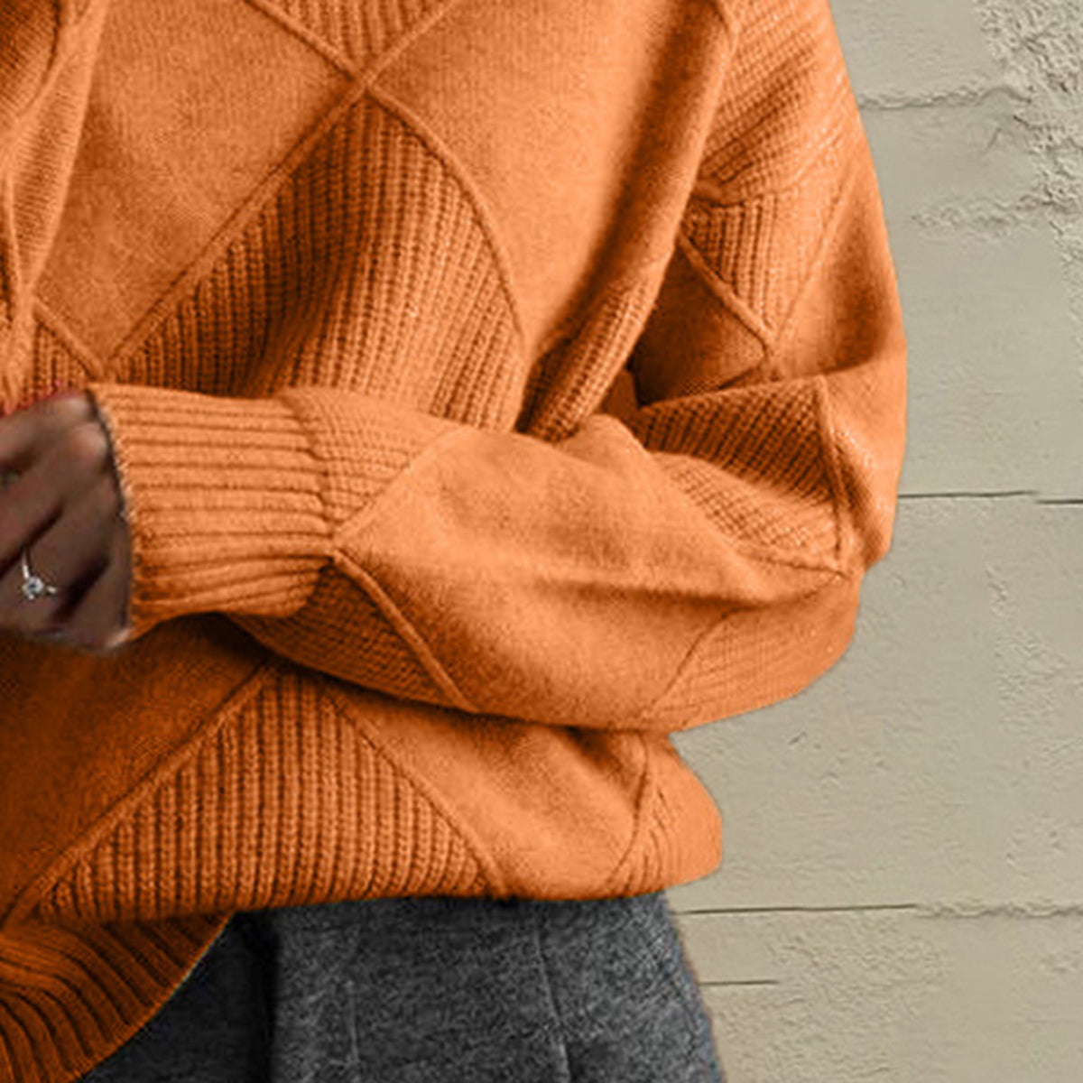 Geometric Turtleneck Long Sleeve Sweater - Lilixa.store