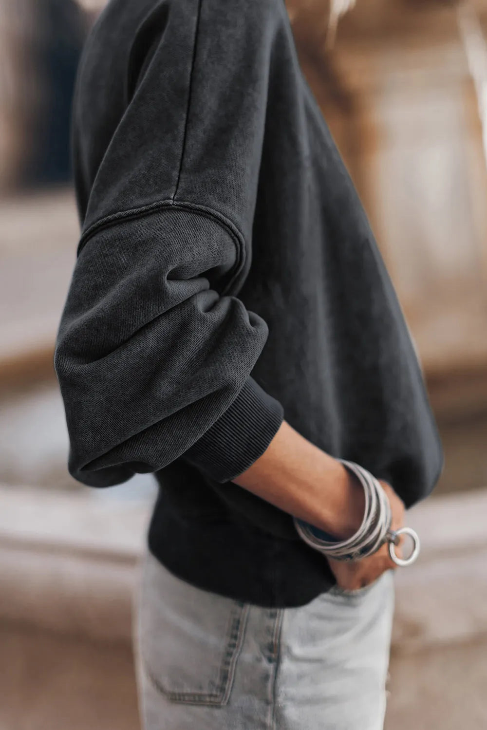 Mock Neck Dropped Shoulder Sweatshirt - Lilixa.store