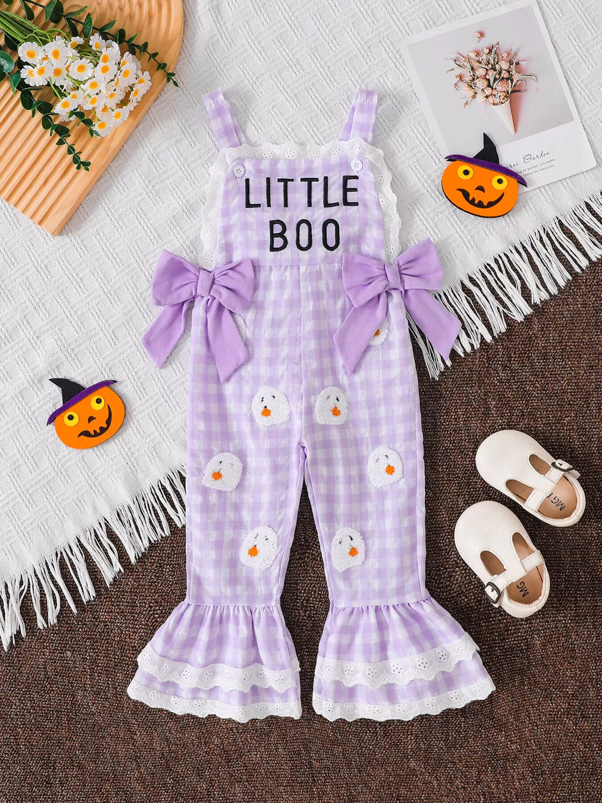 Children's Little Pumpkin Gingham Ruffle Hem Jumpsuit - Lilixa.store