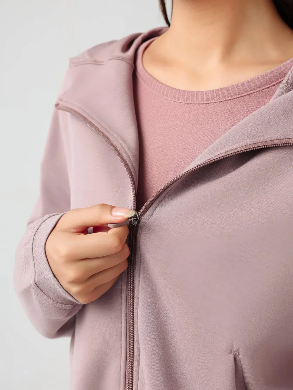 Millennia Zip Up Dropped Shouder Active Hooded - Lilixa.store