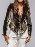 Velvet Lapel Collar One Button Blazer - Lilixa.store
