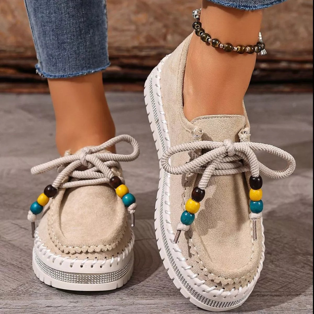 Round Toe Platform Loafers in White