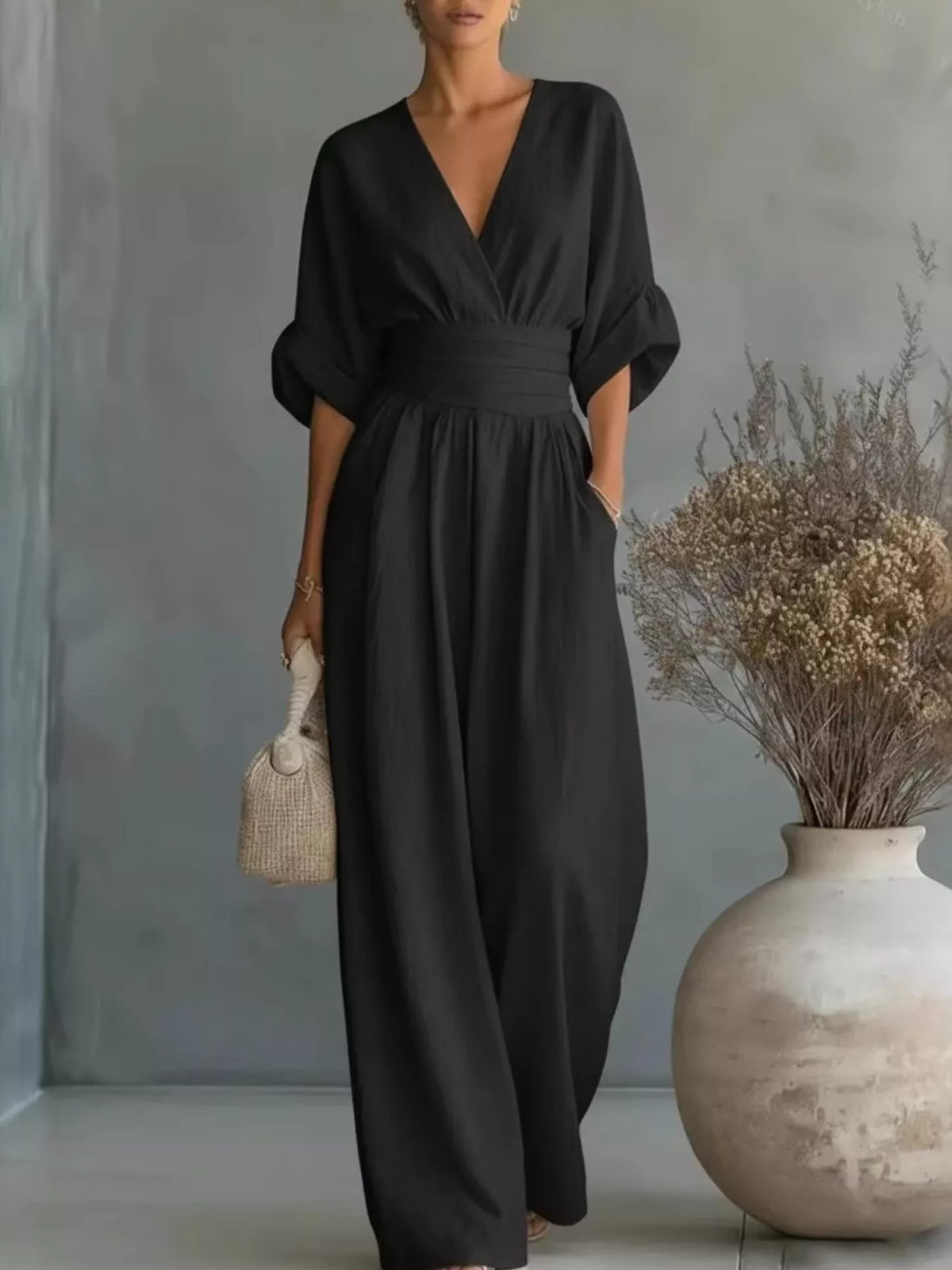 Full Size Half Sleeve Wide-Leg Jumpsuit Plus Size - Lilixa.store