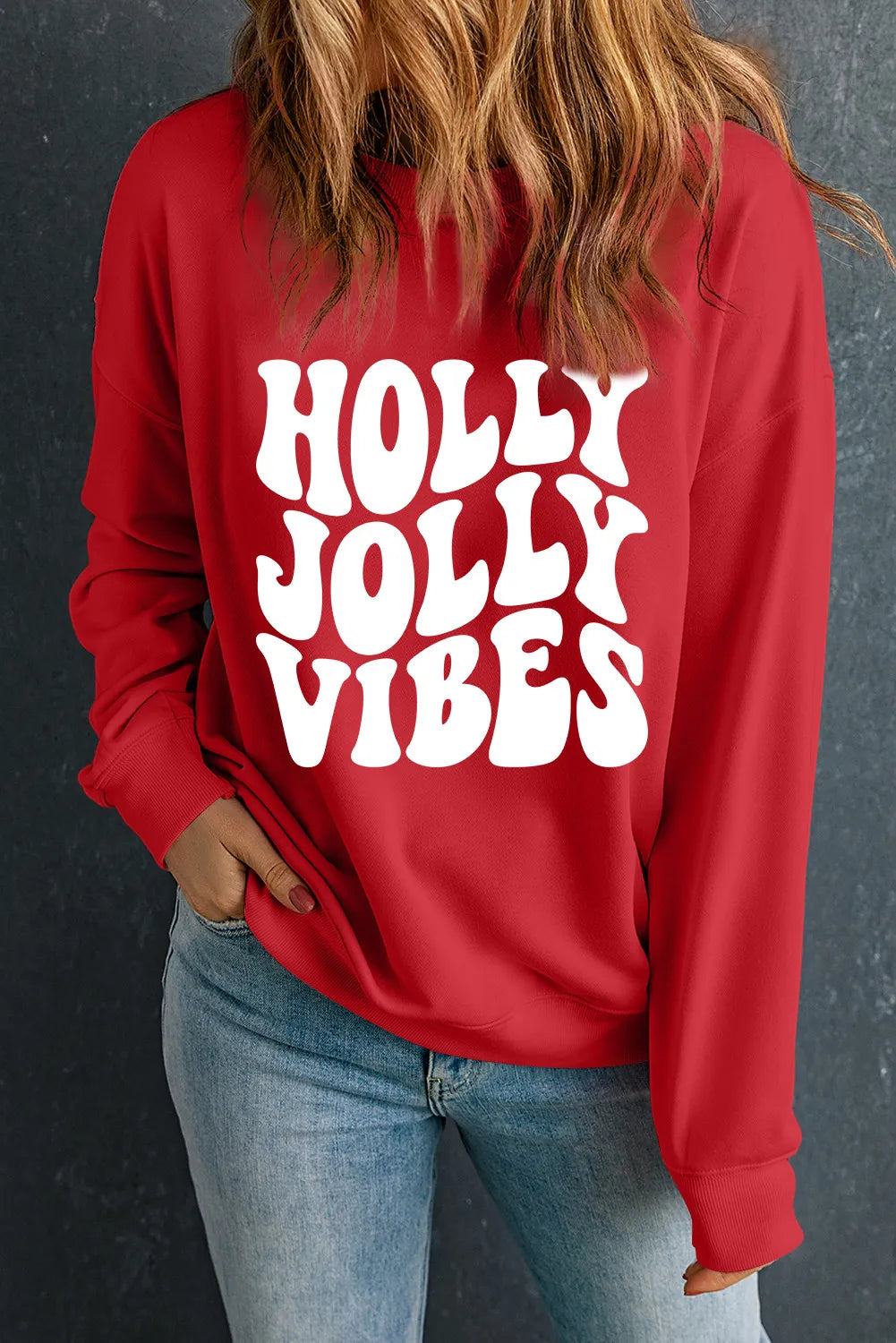 Letter Graphic Round Neck Long Sleeve Sweatshirt - Lilixa.store