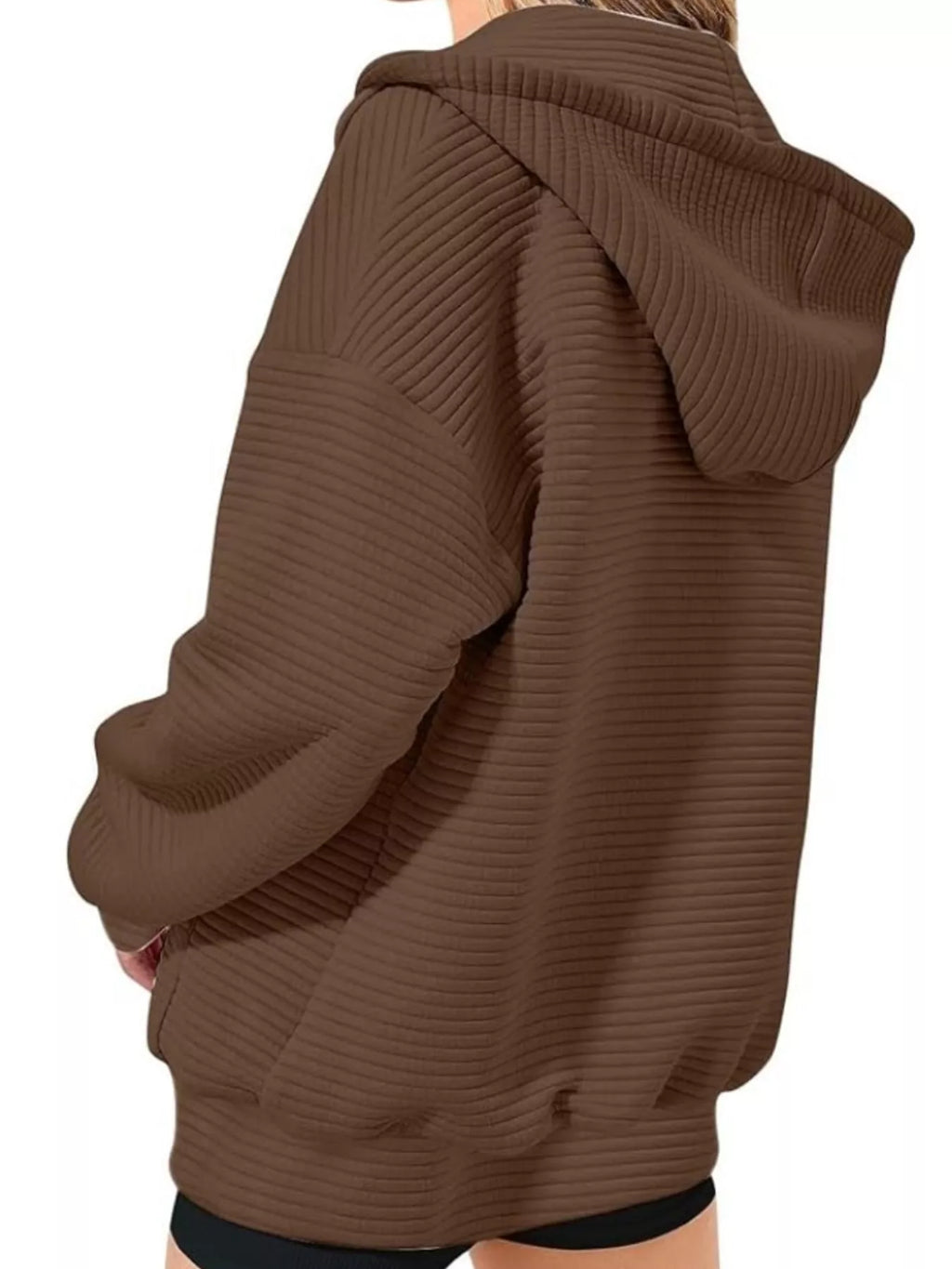 Drawstring Zip Up Dropped Shoulder Hoodie - Lilixa.store