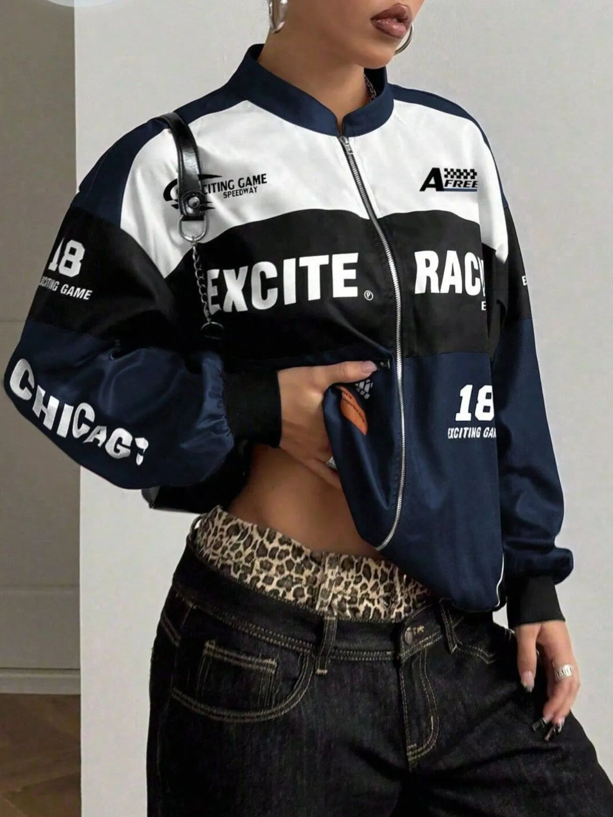 Letter Print Zip Up Jacket - Lilixa.store