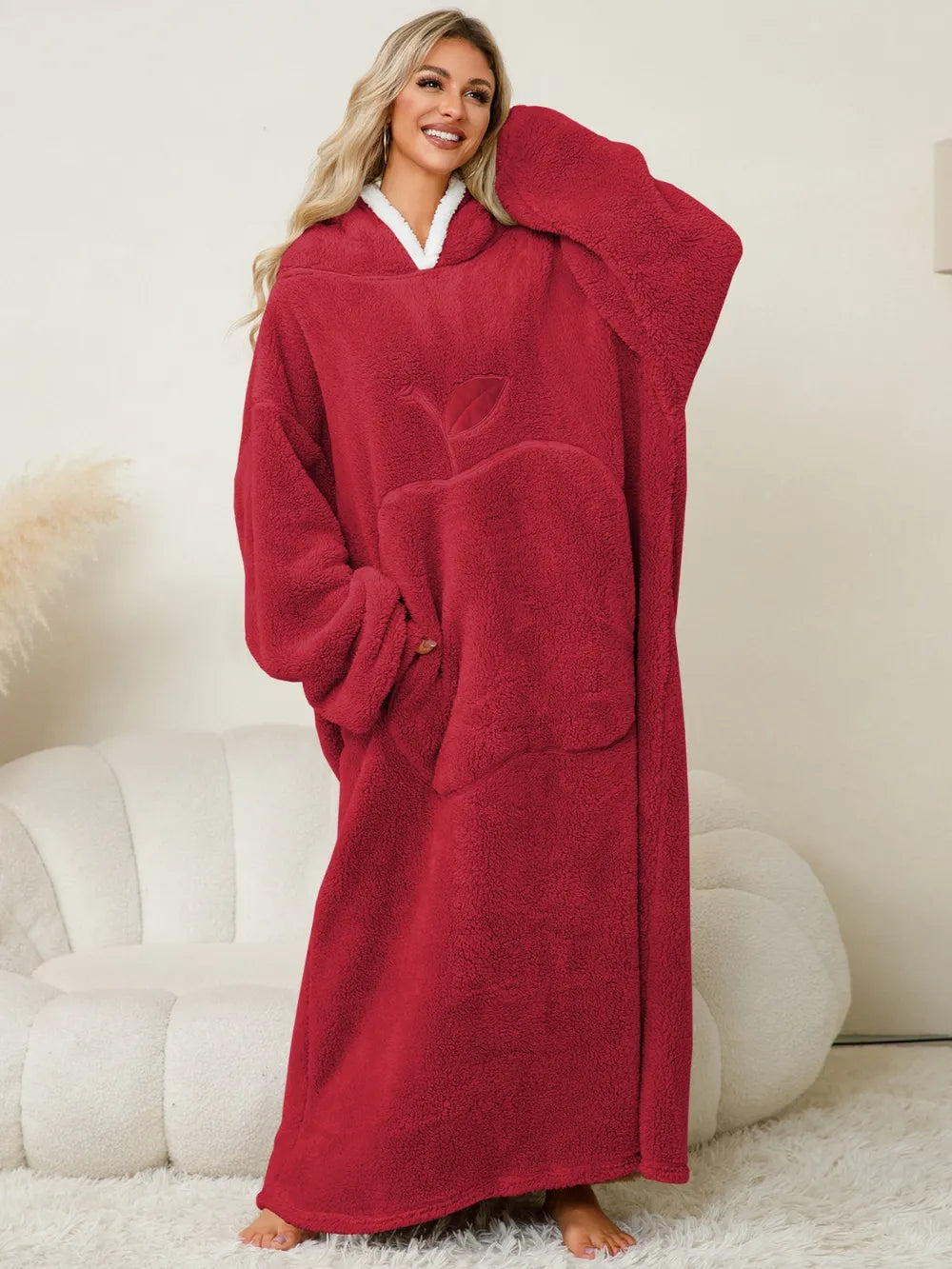 Pocketed Contrast Long Sleeve Hooded Lounge Dress - Lilixa.store