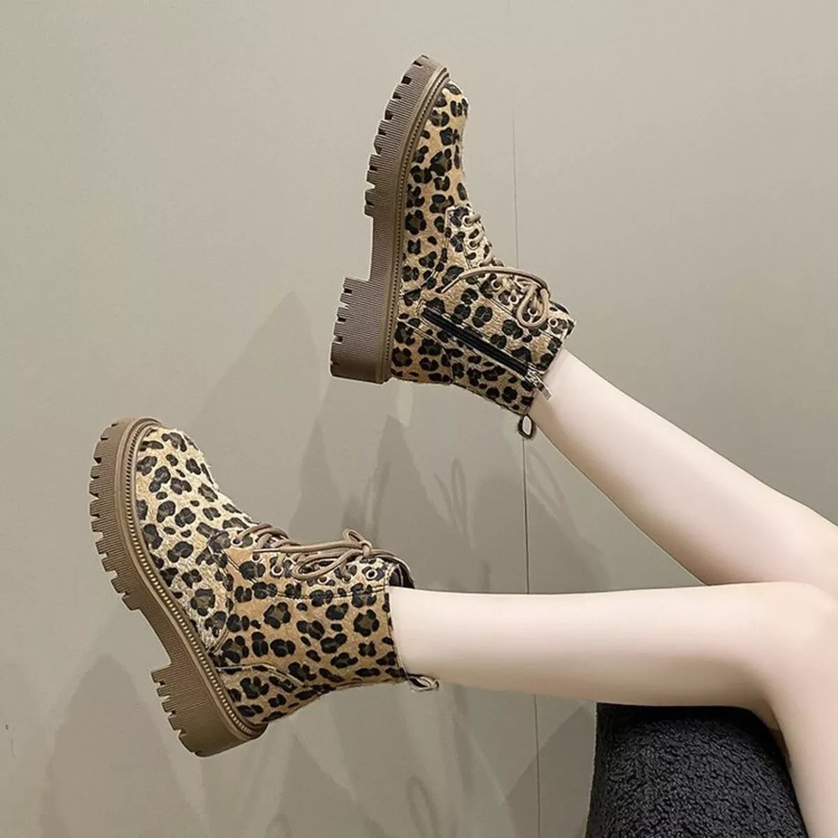 Animal Print Lace-Up Ankle Boots, view 4